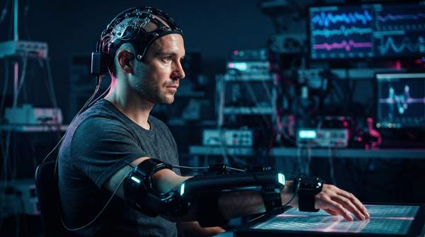 Editorial illustration for A Guide to Brain-Computer Interfaces for Motor Restoration