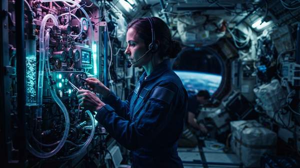 Editorial illustration for How the Space Station Turns Exhaled Breath Back into Oxygen